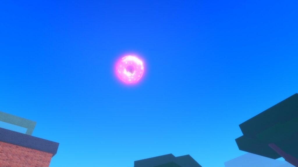 Feature image for our A Hero's Destiny codes guide. It shows a sky in-game, with a donut taking the place of the sun.
