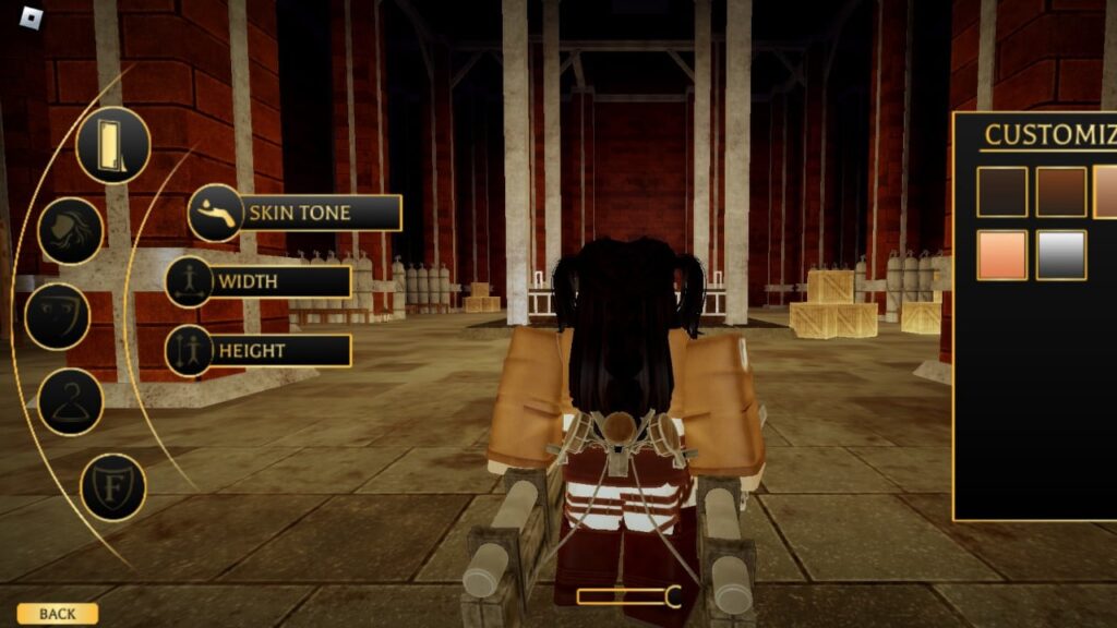 Feature image for our Attack On Titan Revolution shifting guide showing a Roblox character customisation screen.