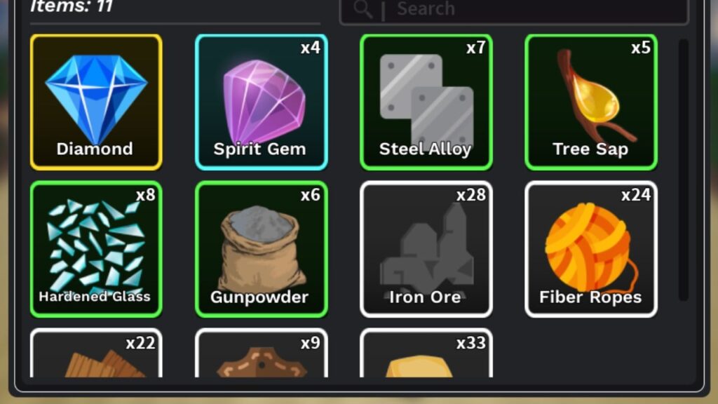 Feature image for our Fruit Seas materials guide. It shows an inventory full of materials.