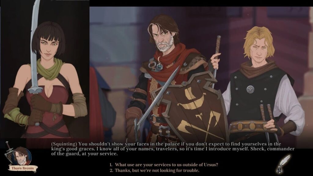 featured image for our news on Ash of Gods: Redemption. It features three characters from the game. One is a middle-aged man with dark hair and wearing an outfit like ministers wore during the Victorian era, another is a teenage boy and the third is a young woman wearing an off-shoulder red outfit and holding a sword.